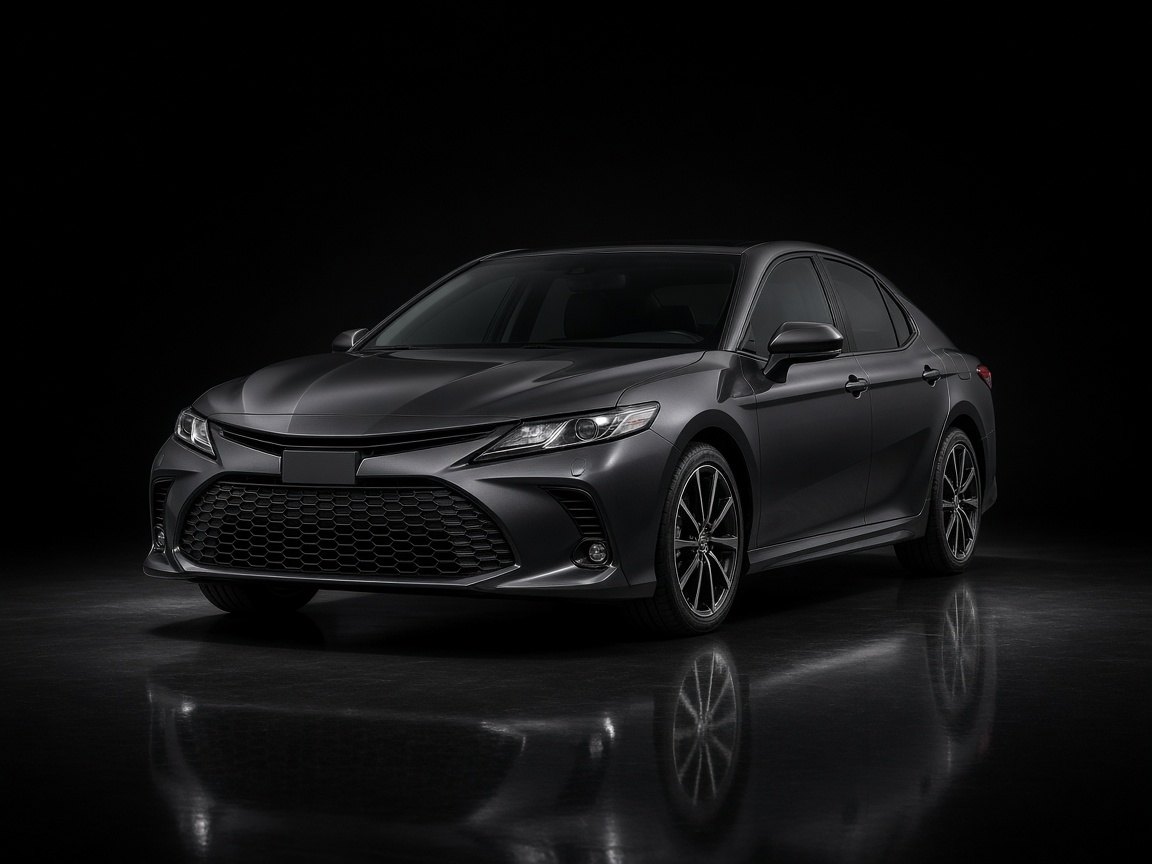 Studio render of a darker gray 2024 Toyota Camry SE
